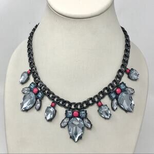 BaubleBar Jeweled Necklace Black Snake Chain with Silver & Pink Stones
